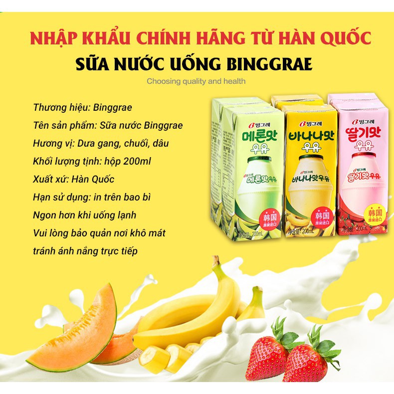 Thùng 24 hộp Sữa Binggrae hoa quả Hàn Quốc chính hãng hộp 200ml