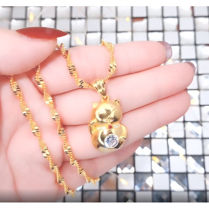 Mặt dây chuyền mèo chiêu tài UHA mạ vàng 18K kiểu dáng sang trọng M1236138-95