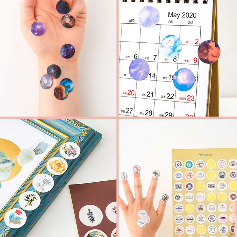 Sticker tròn dán sổ tay trang trí nhiều màu sắc