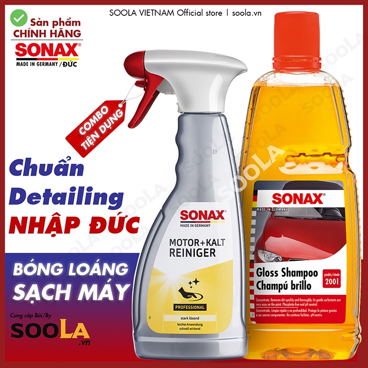 Nước rửa xe Sonax 1000 ml và Tẩy rửa lốc máy, khoang động cơ Sonax Đức 500ml 314300 543200
