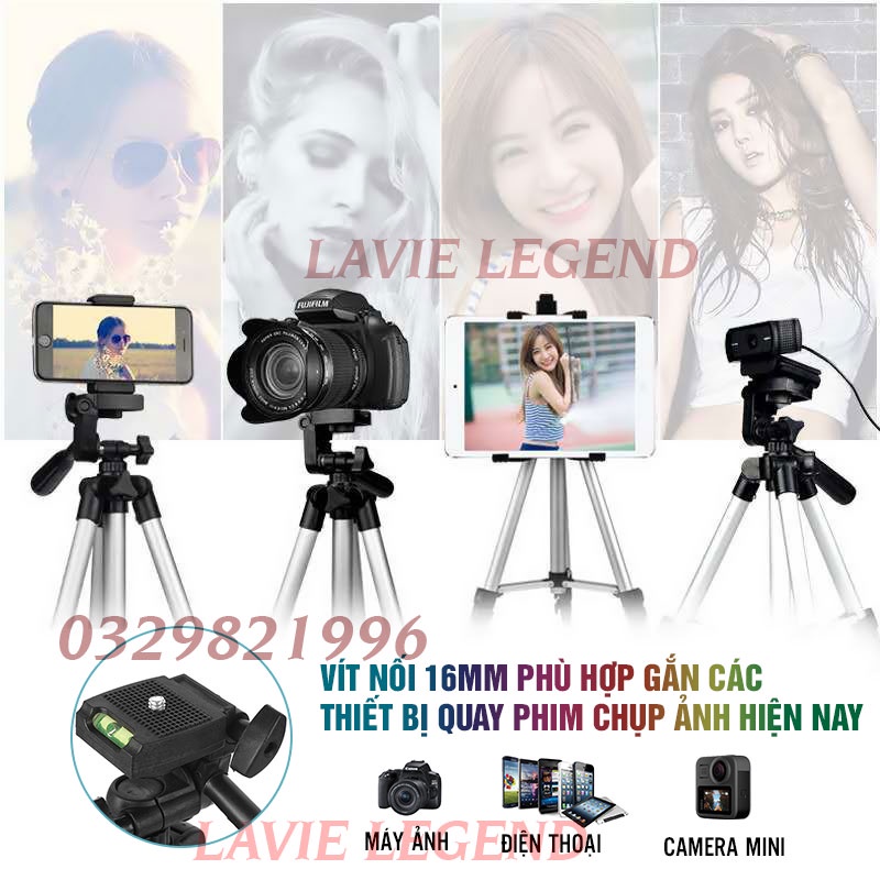 Tripod Điện Thoại 150cm, Chân Máy Ảnh Khung Nhôm Xoay Nhiều Góc Độ Hỗ Trợ Chụp Hình Livesteam, Facetime, Quay Video