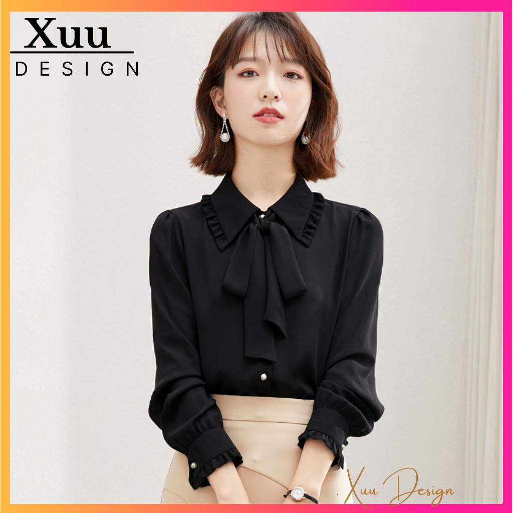 Áo Sơ Mi Nữ Thắt Nơ Xuu Design 💖 Freeship - Ảnh Thật💖 Sơ mi kiểu Nữ Chất Vải Đẹp Xu03 Đen | BigBuy360 - bigbuy360.vn