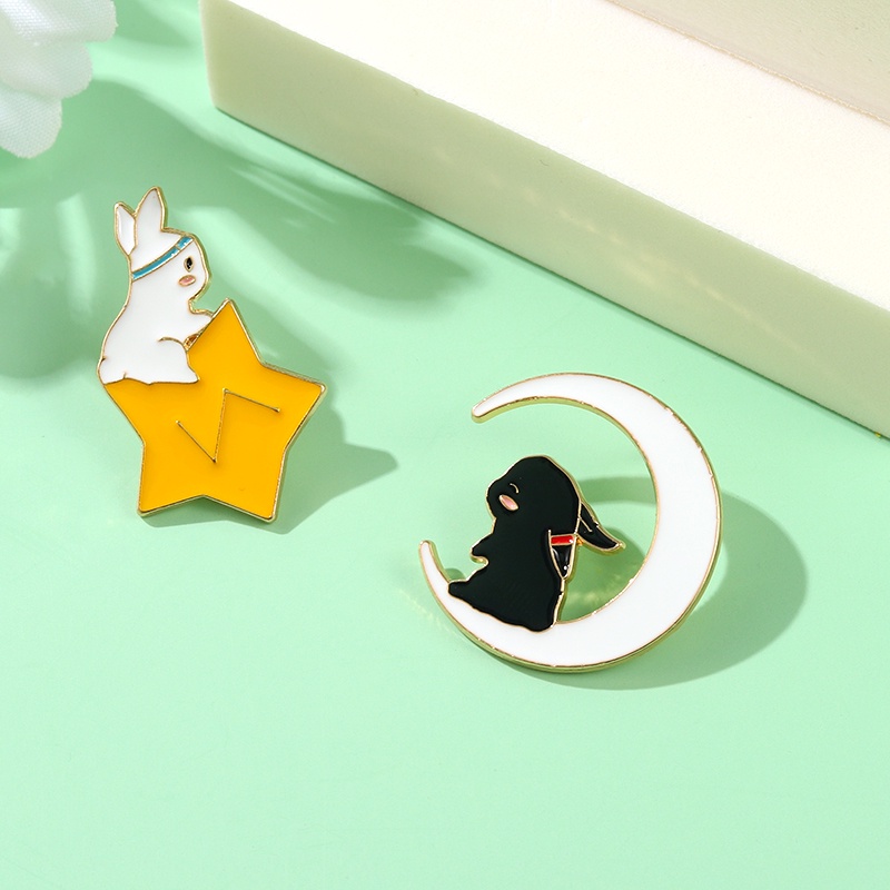 Ghim cài áo QIHE JEWELRY trang trí túi xách quần áo hình thỏ đen trắng dành cho nữ