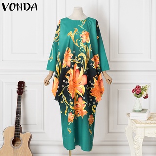 Đầm dài VONDA xếp ly tay dài in họa tiết hoa thời trang cho nữ