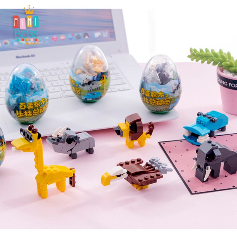 Đồ chơi lego trong trứng xếp hình khủng long, xe công trình, động vật | Trứng lego xếp hình ngộ nghĩnh MiniBoss