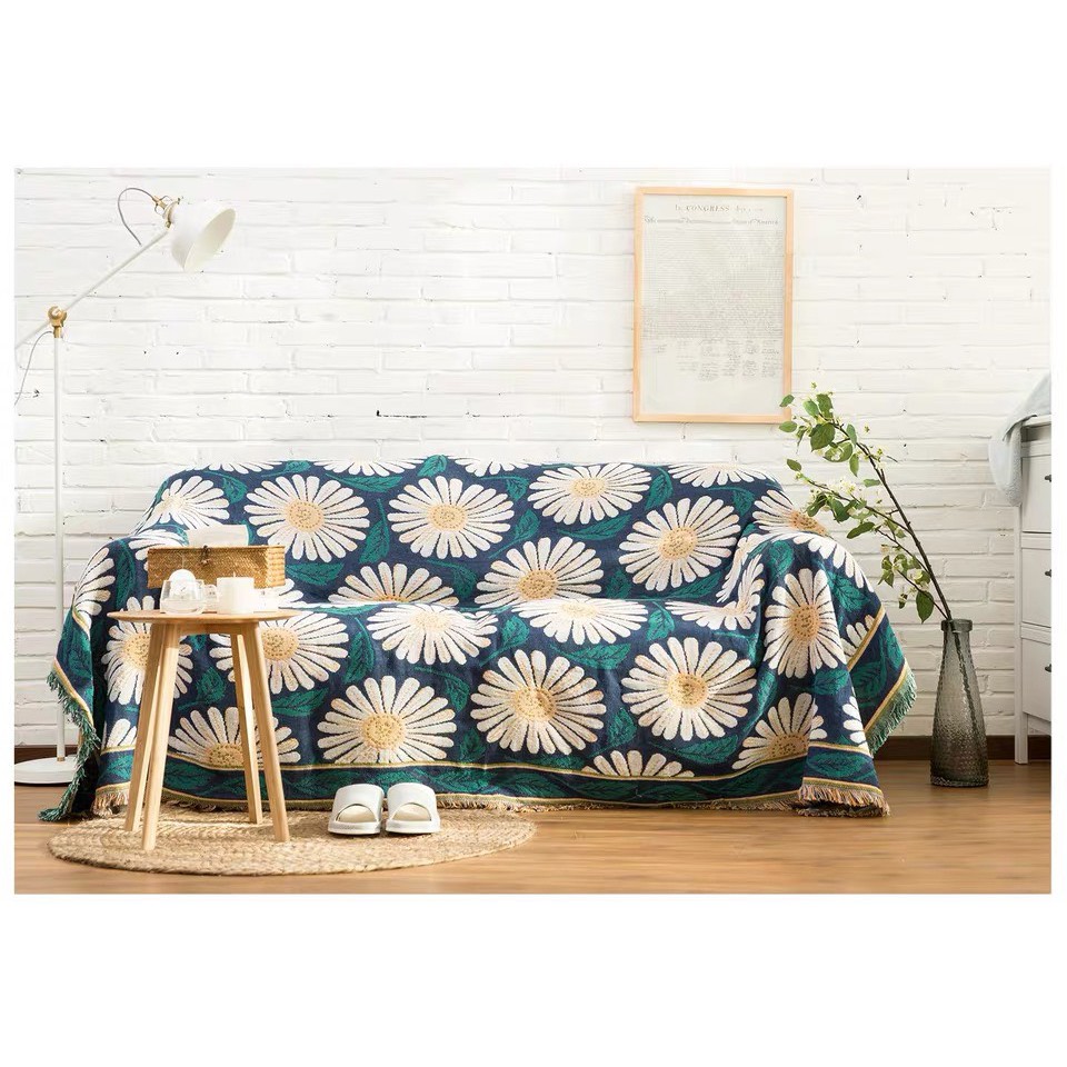 Thảm hoa cúc xanh vintage trang trí phòng khách phòng ngủ thêm bắt mắt 130x180cm