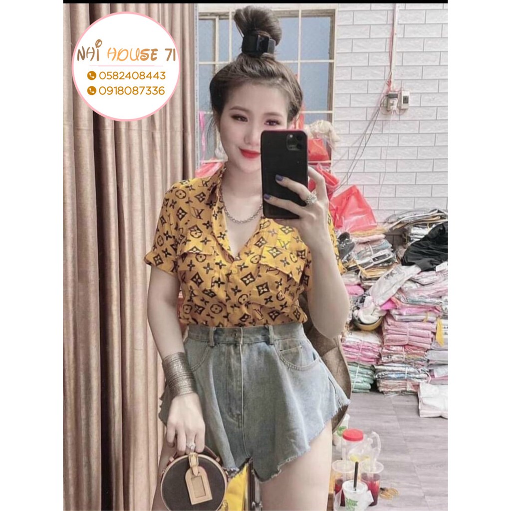 [Freeship 50k] Áo Kiểu Sơ Mi Nữ NHISTORE Cổ Bẻ Chất Tơ Tằm Sọc Tay Ngắn Form Rộng Họa Tiết Thời Thượng Dưới 57KG
