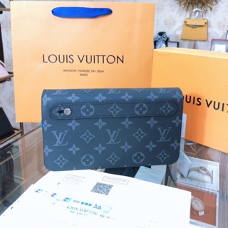 [Ảnh thật] VÍ CLUTCH CẦM TAY LV SUPER VIP‼️fullbox, card, túi vải hoạ tiết hoa mono ghi đen LOUIS VUITTON