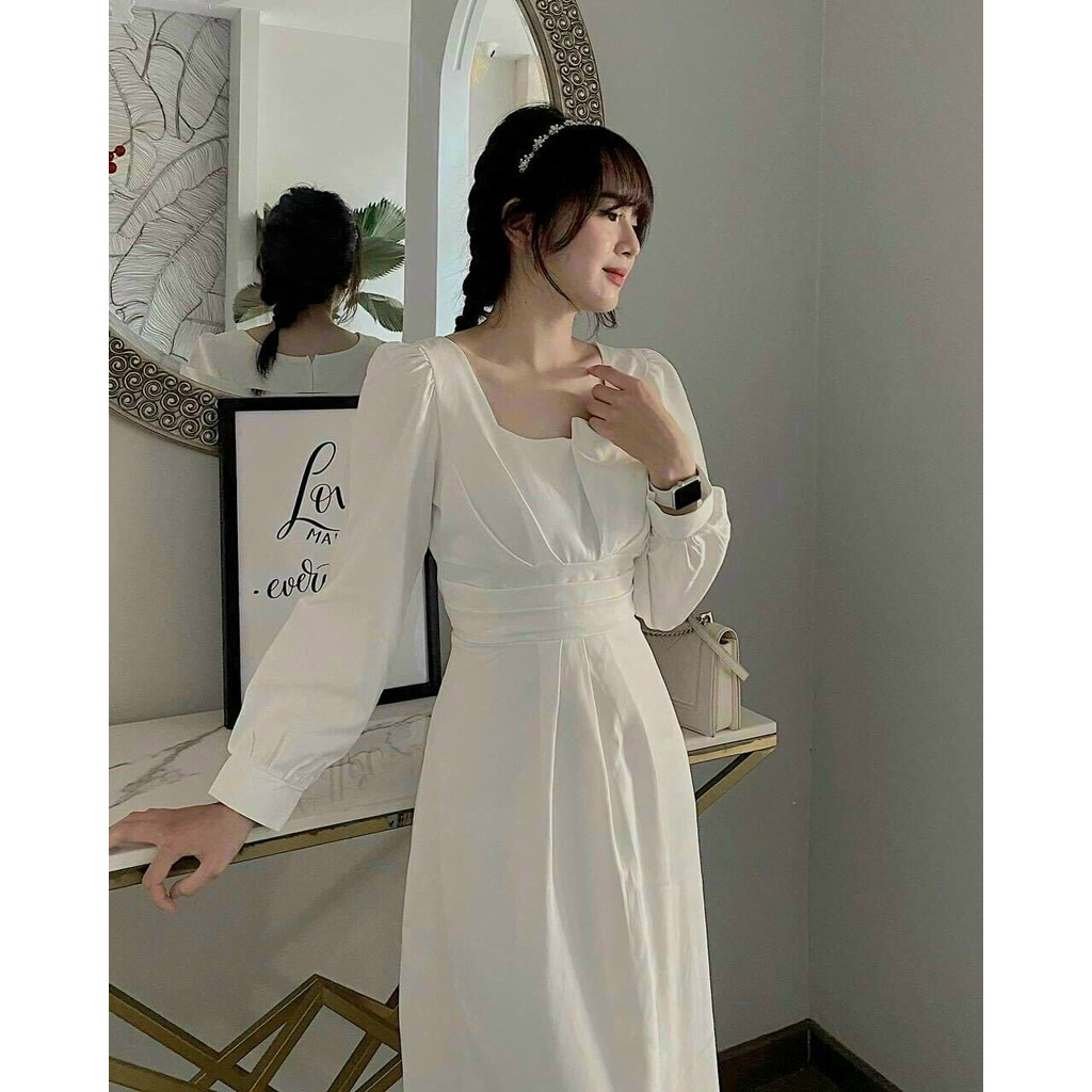 Váy đầm nữ dáng dài cổ kiểu phối tay dài thích hợp mặc đi dự tiệc, đi chơi thơi trang nữ stclothing