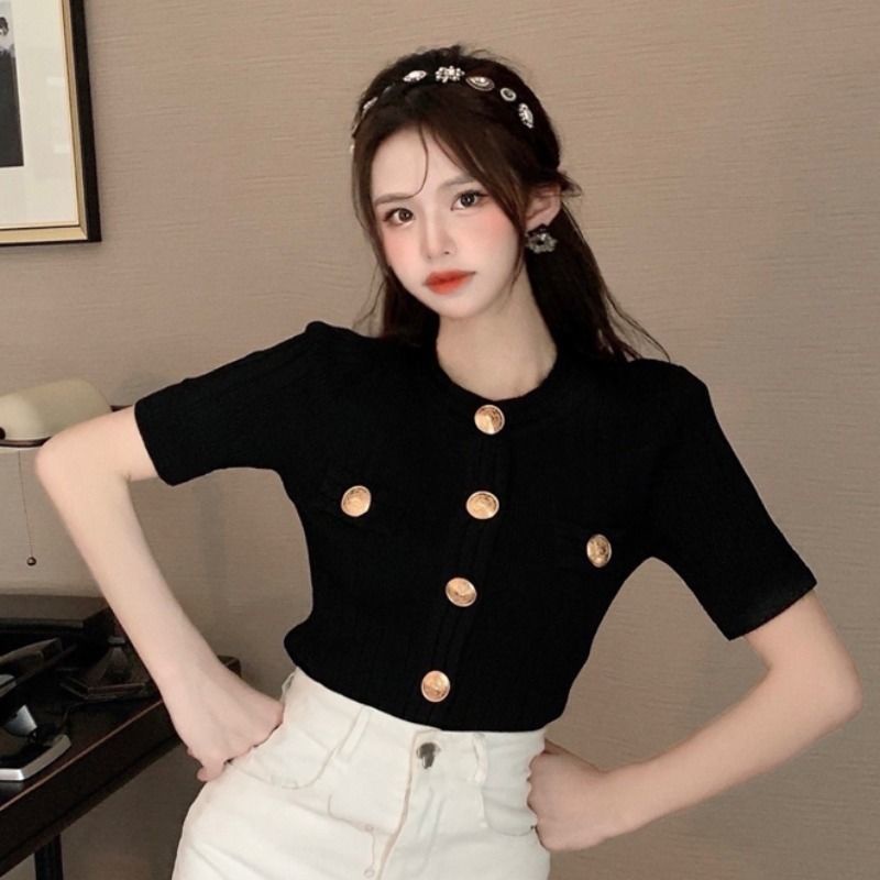 Áo thun tay ngắn chất liệu lụa lạnh phong cách retro thời trang mùa hè cho nữ