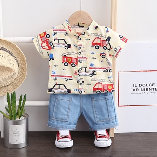 Set Áo Thun Ngắn Tay Cổ Tròn + Quần Short Jeans Lưng Cao Thời Trang Hàn Cho Bé 0-5 Tuổi