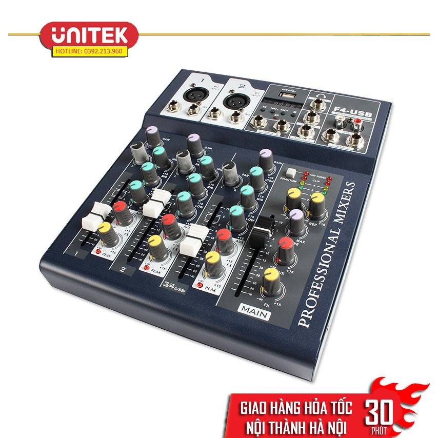 Bộ Mixer Âm Thanh Hát Live, Thu Âm, Điều Khiển Trộn Âm Thanh Bluetooth F4-USB (Bản Mới Nâng Cấp)