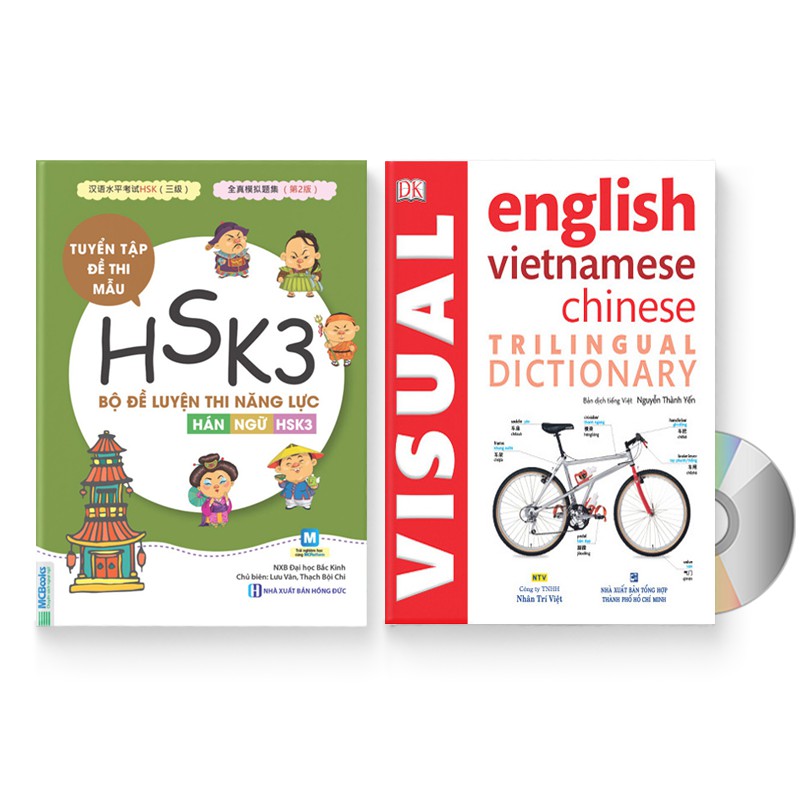 Sách - Combo 2: Bộ đề luyện thi năng lực Hán Ngữ HSK3 + Từ điển hình ảnh Tam Ngữ Trung Anh Việt + DVD quà