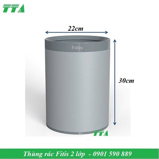 Thùng rác Fitis 2 lớp nhựa PP hình trụ tròn Rom3-909