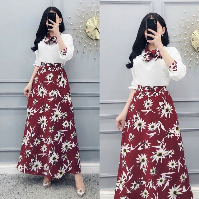 SET ÁO NƠ+ CHÂN VÁY HOA