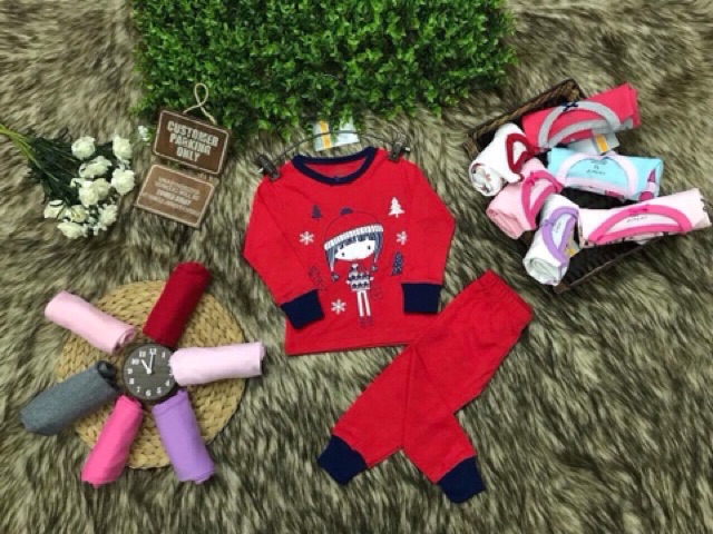 Bộ bozip/borip dài tay thu đông bé gái đỏ 8-21 kg