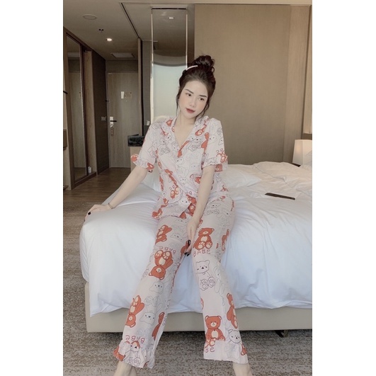 Pyjama lụa mango cộc tay quần dài