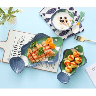 Bộ bát đĩa ăn dặm hình cá bằng gốm (chọn mẫu)