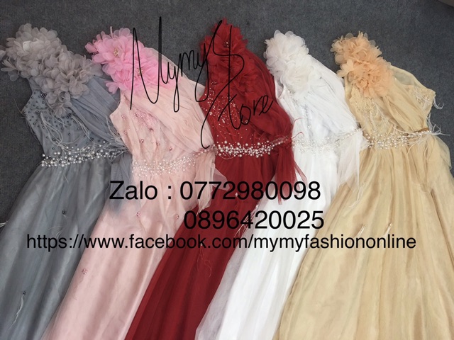 Đầm maxi dạ hội lệch vai đuối tôm dài mặc cưới kết hoa nổi và cườm TRIPBLE T DRESS-size M/L - MS199V
