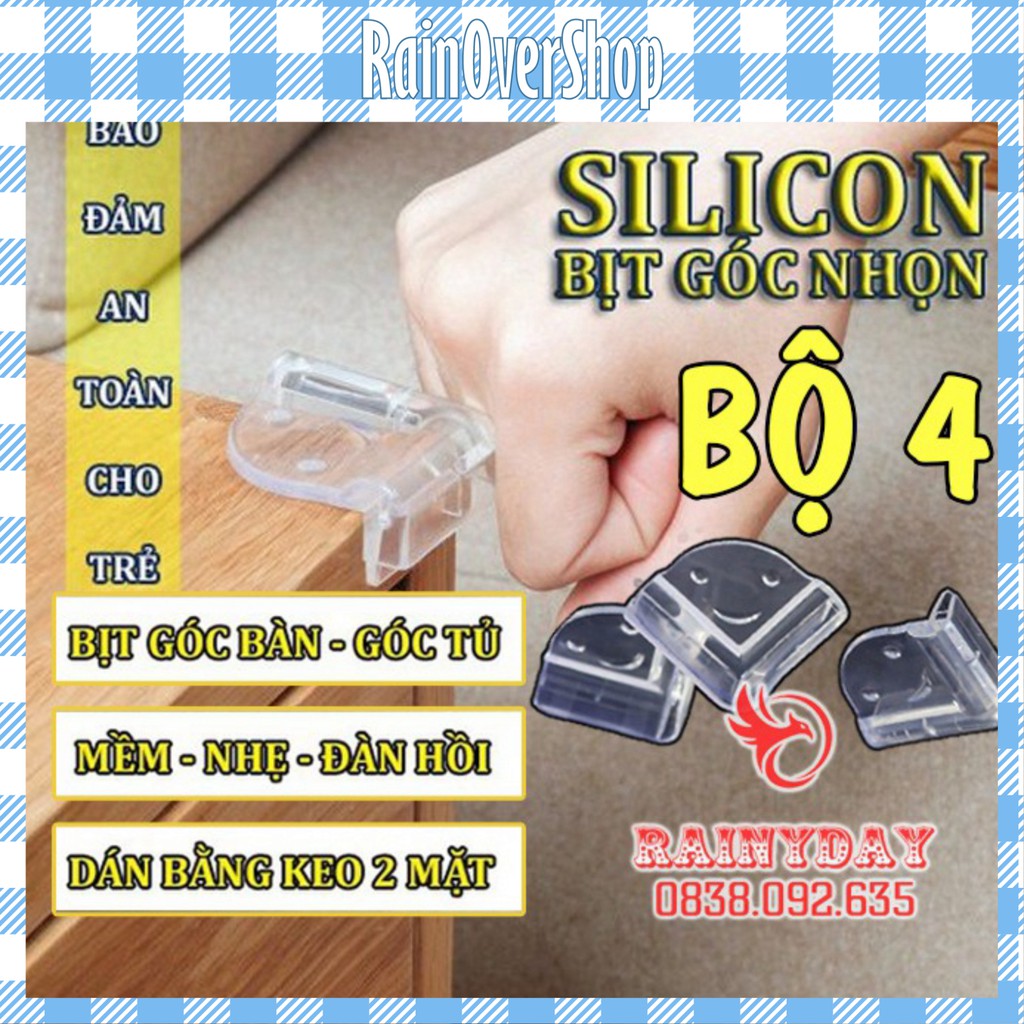 Bộ 4 miếng bọc bịt góc cạnh bàn kính ghế silicon chống va đập bảo vệ an toàn cho bé trong suốt