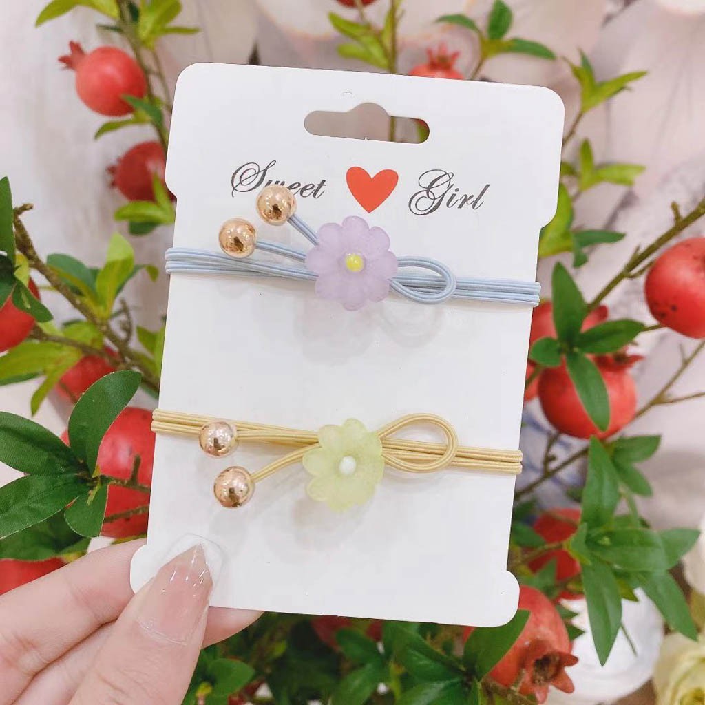 Dây Buộc Tóc Hoa Cúc 2 Hạt Châu Vàng Buta CT20