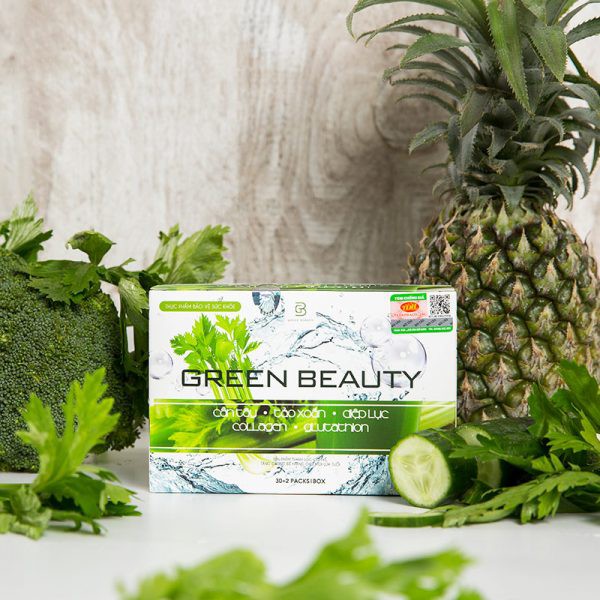 Green Beauty – cần tây-  tảo xoắn- diệp lục- collagen -glutathion hỗ trợ làm đẹp da, thải độc, thanh lọc cơ thể (32 gói)