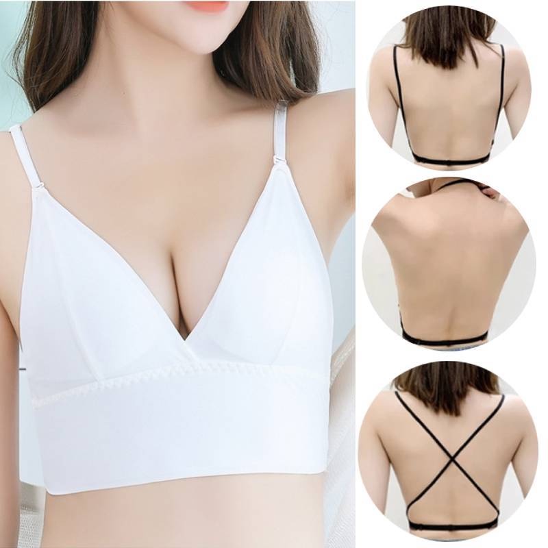 Áo lót cổ chữ U khoét sâu lưng thấp không gọng thoáng khí đơn giản quyến rũ cho nữ