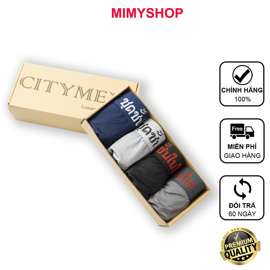 Hộp 4 sịp đùi nam boxer CITYMEN lưng Thái vải thun lạnh cao cấp co dãn 4 chiều