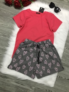 Bộ mặc nhà nữ quần đùi tim