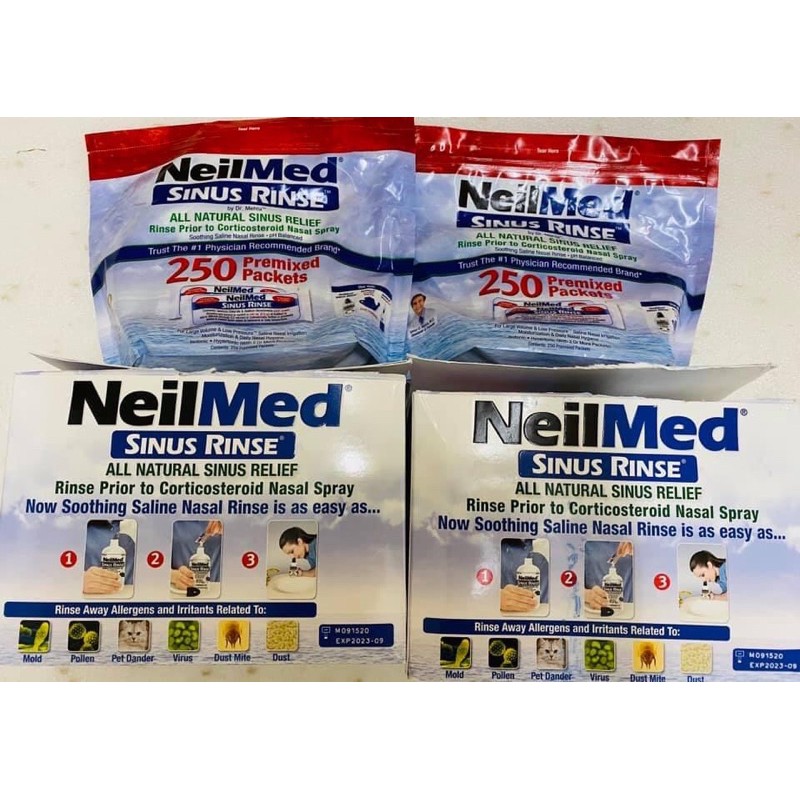(tách lẻ) muối rửa mũi và bình Neilmed sinus rinse ( nội địa Mĩ có bill)
