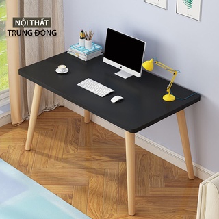 Bàn làm việc Bắc Âu đen chân gỗ cao su tháo lắp thông minh T25