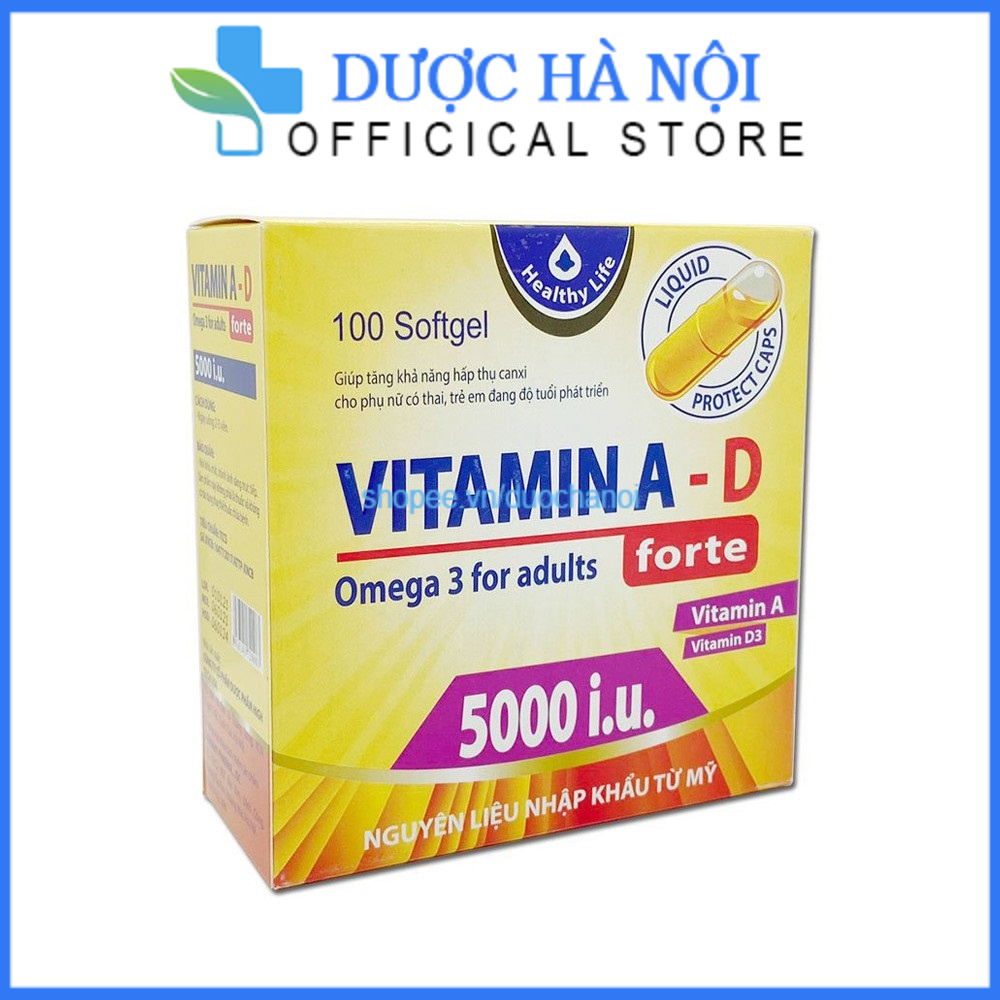 Viên uống Vitamin A D, Omega 3 bổ sung vitamin giảm nguy cơ khô mắt, mỏi mắt, còi xương, hỗ trợ đẹp da, Hộp 100 Viên