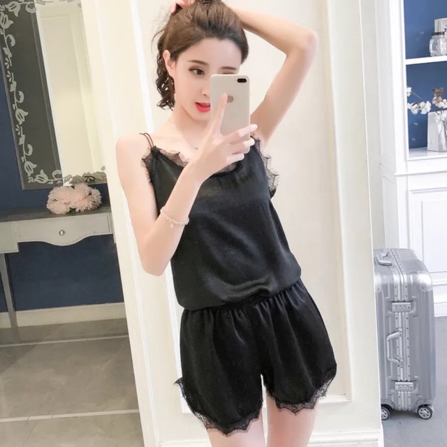 Bộ ngủ 2 dây phối ren, hàng quảng châu đẹp
