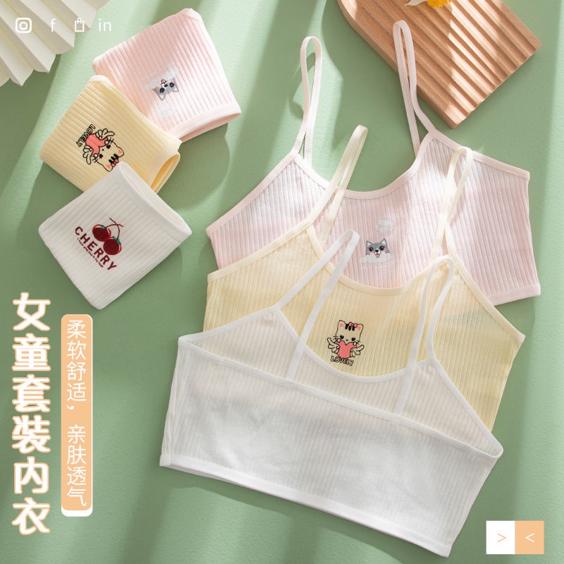 Bộ Áo Lót Và Quần Lót Bằng Cotton Nguyên Chất Dành Cho Bé Gái Học Sinh Tiểu Học 7-15 Tuổi