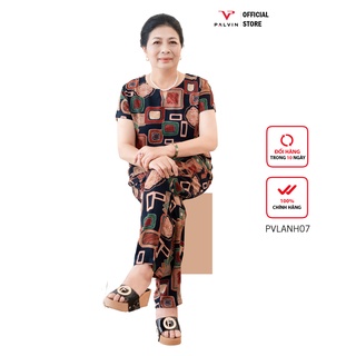 Bộ lanh mặc nhà nữ PALVIN, áo cộc, quần dài cho các bà các mẹ - PVLANH07