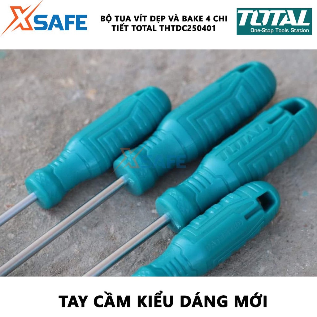Bộ tuốc nơ vít dẹp và bake 4 chi tiết TOTAL THTDC250401 | Bộ 4 tua vít gồm 2 tuốc nơ vít dẹp SL5X100mm, SL6X150mm