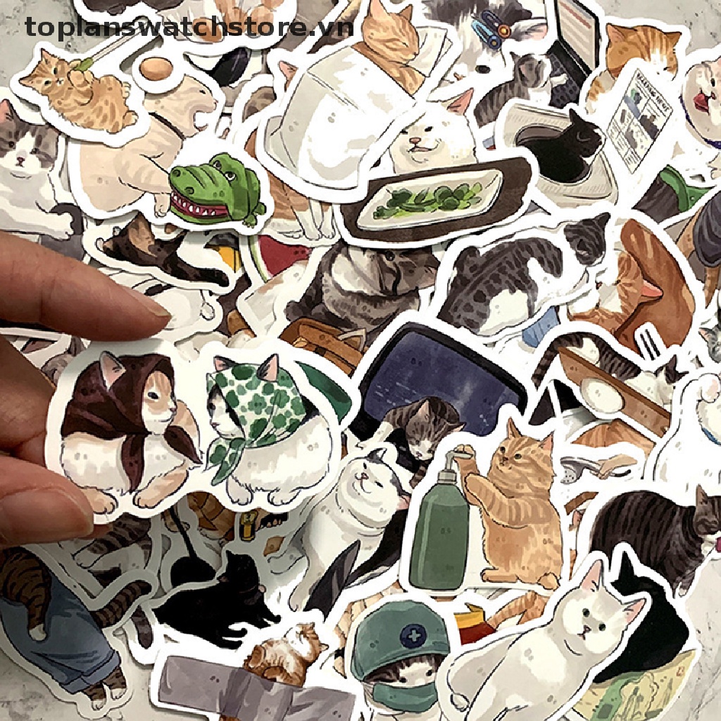 Sticker dán trang trí điện thoại hình mèo hoạt hình đáng yêu