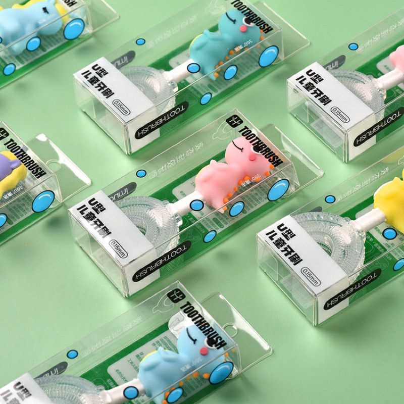 Bàn chải chữ U silicone cho bé đánh răng, hình khủng long xinh xắn