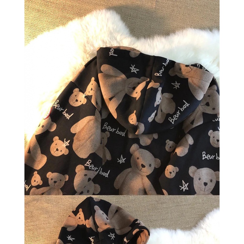 Áo khoác hoodie dáng rộng thêu hình gấu dễ thương | BigBuy360 - bigbuy360.vn