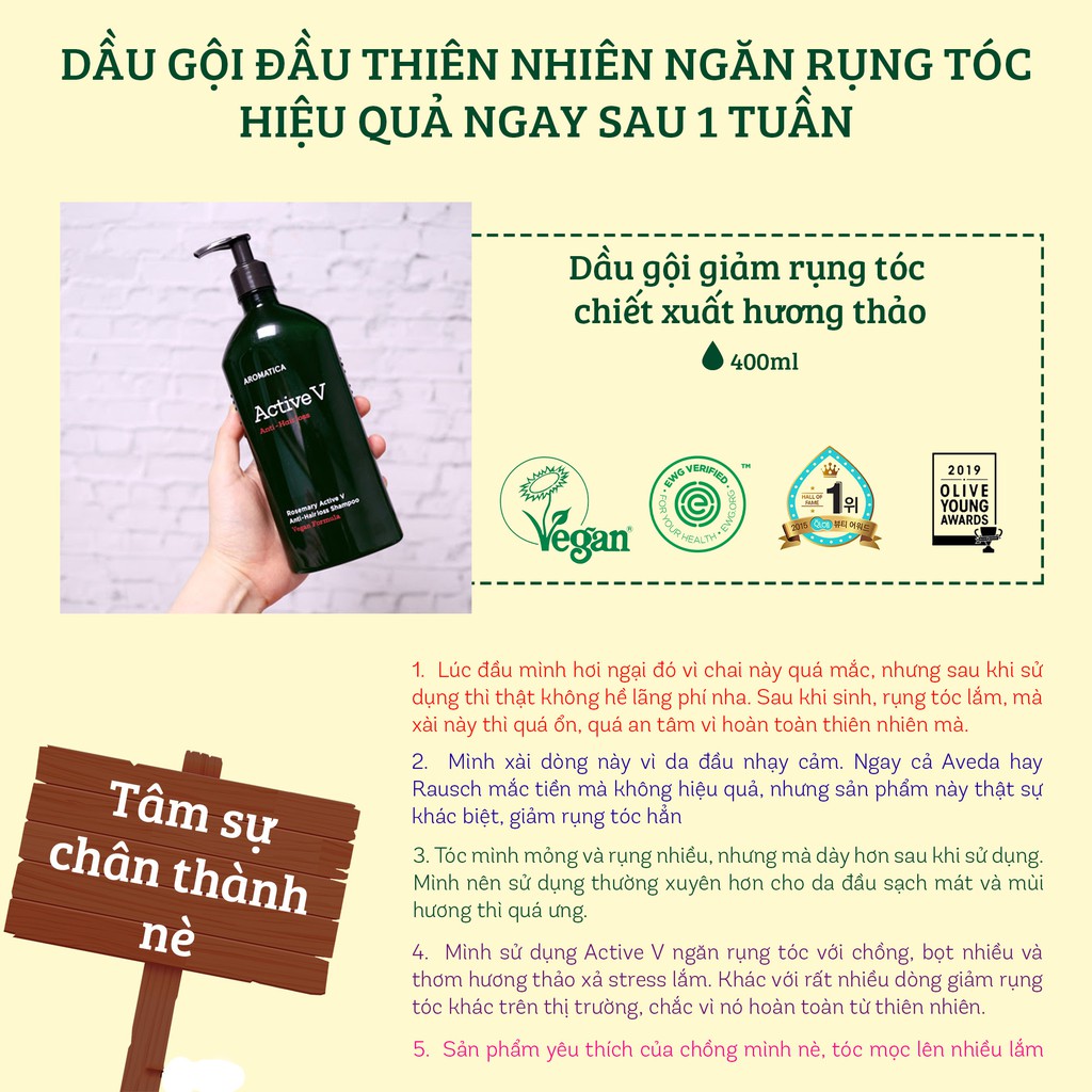 Dầu Gội Giảm Rụng Tóc Chiết Xuất Hương Thảo Aromatica Rosemary Active V Anti Hair Loss Shampoo 400ml