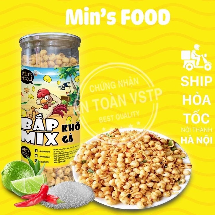 Bắp sấy mix khô gà 350gam vị giòn giòn cay cay ăn vặt Min's Food Hà Nội vừa ngon vừa rẻ