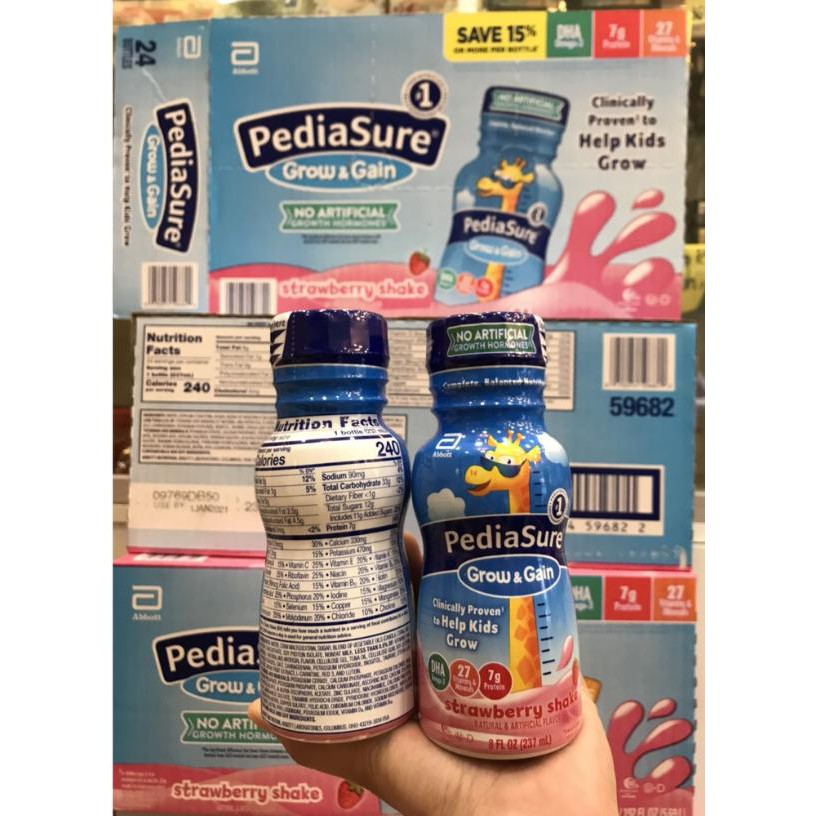 [Date 6/2021] Thùng 24 chai Sữa nước Pediasure Dâu Grow Gain 237ml Mỹ giàu DHA