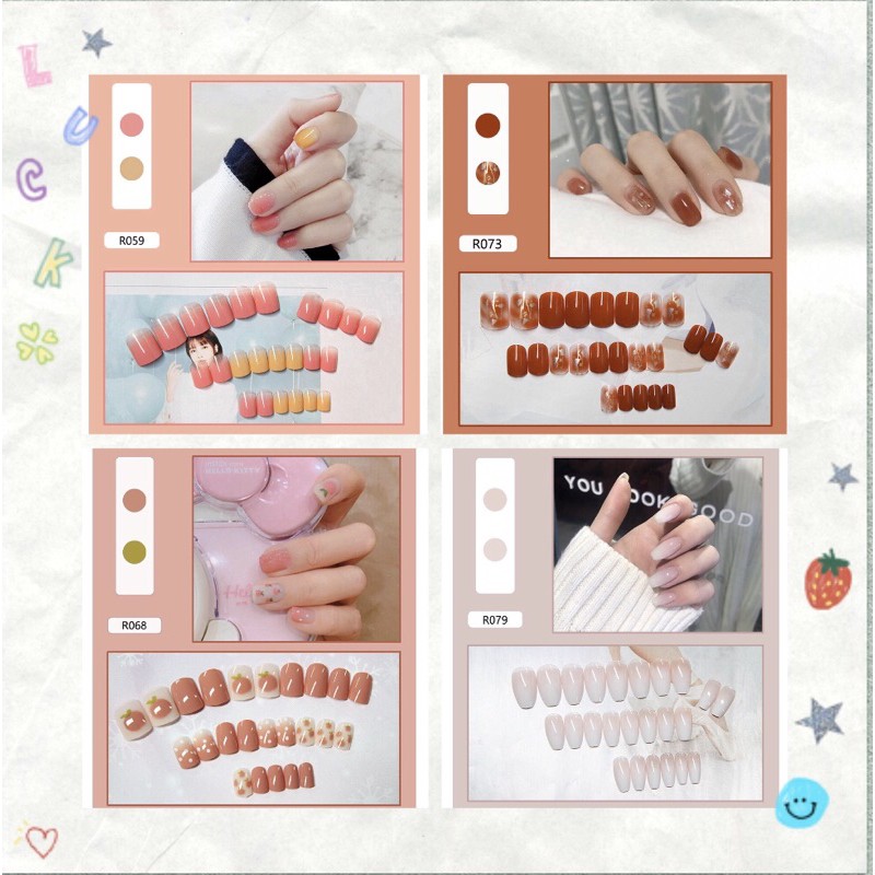 [Link 2] Set 24 móng giả họa tiết  [kèm keo + dũa móng + miếng lau móng]