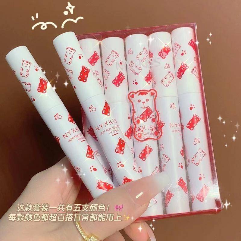 [Hàng mới về] Set 5 thỏi son kem mini tông nhung lì kháng nước lâu trôi thiết kế dễ thương