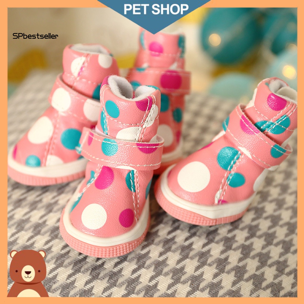 Bộ 4 Giày Bốt Giả Da Bắt Mắt Cho Thú Cưng