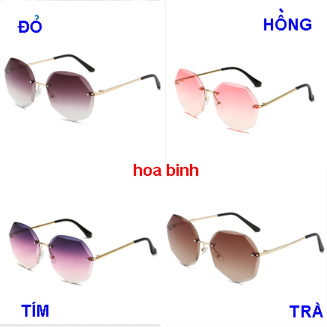 Mắt kính mát nữ ốc không viền 8805 màu khói xám, nâu trà, mận đỏ,hồng,xanh, gọng kính kim loại ôm mặt - Đạt chuẩn UV400