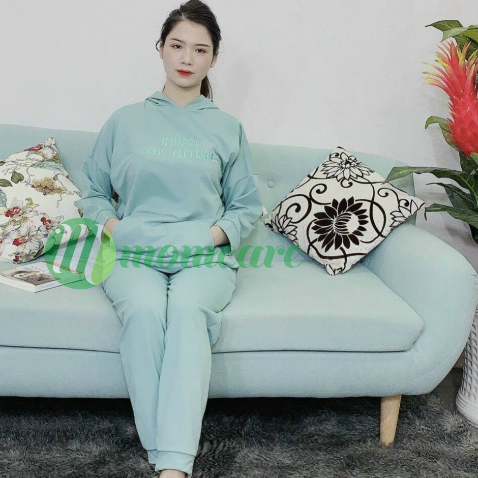 Bộ bầu, sau sinh và cho con bú NỈ DA CÁ LOẠI 1 (ẢNH THẬT_Nỉ có mũ 2 màu xanh/ghi)