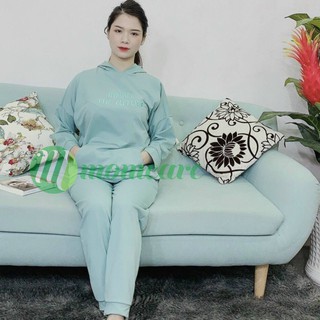 Bộ bầu, sau sinh và cho con bú NỈ DA CÁ LOẠI 1 (ẢNH THẬT_Nỉ có mũ 2 màu xanh/ghi)