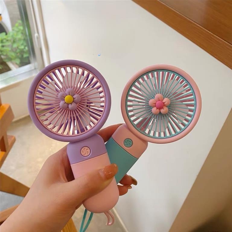 Quạt Cầm Tay Mini, Quạt Tích Điện Hình Bông Hoa Dễ Thương Siêu Mạnh 4 Màu Sắc Dễ Thương