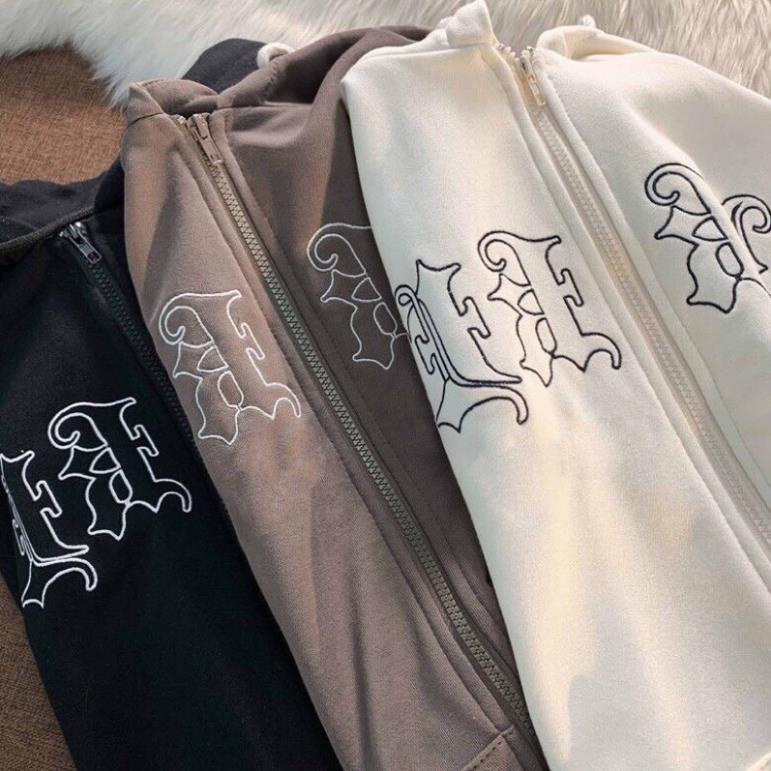 Áo Khoác Nỉ Bông Thêu Hoodie Zip Unisex Nam Nữ Thời Trang Phong Cách Hàn Quốc